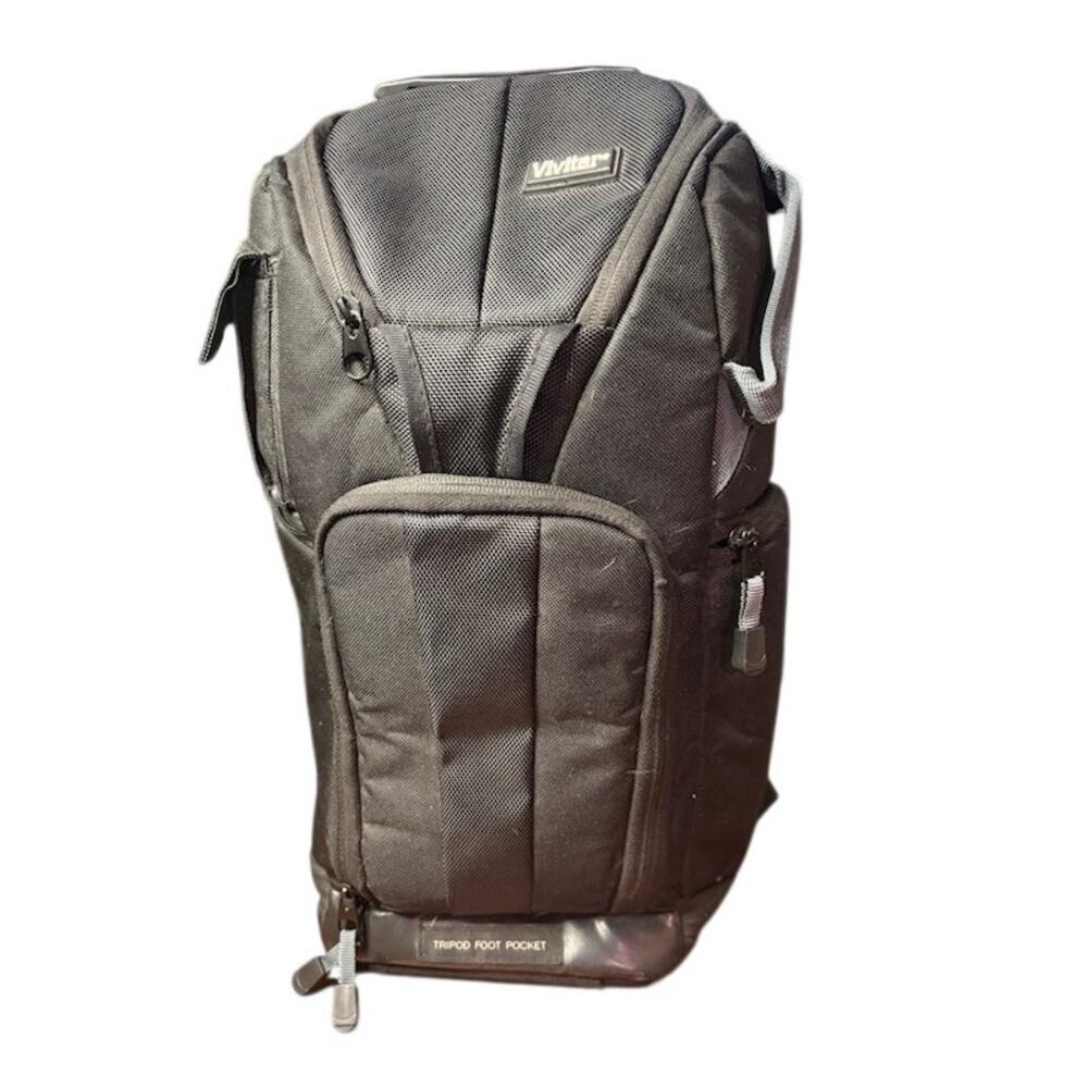 VIVITAR DSLR Camera Backpack Bag Black Padded Case w/ Rain Fly Tripod Pocket